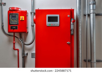 Fire alarm control panel for fire suppression system. Industrial fire control system. generator pump controller for water sprinkler piping and fire protection system.