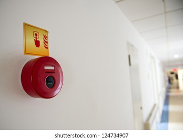 Fire Alarm On The Wall Of Hospital.