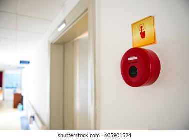 Fire Alarm On The Wall Of Hospital.