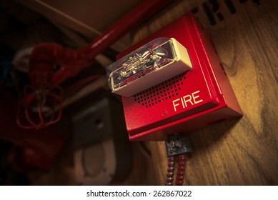 Fire Alarm With Strobe Safety Device Connected To Fire Response System.