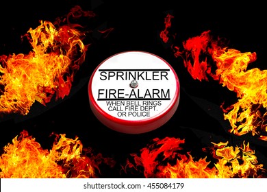 Fire Alarm Switch on the wall and frame of fire burn. - Shutterstock ID 455084179