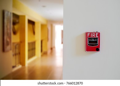 Fire Alarm System Box Installed On Wall In Building.