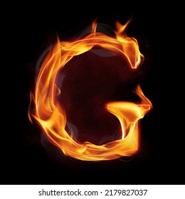 Fire alphabet letter "G" made of fire flames, with red smoke behind, hot metal font in flames, isolated on black - Shutterstock ID 2179827037