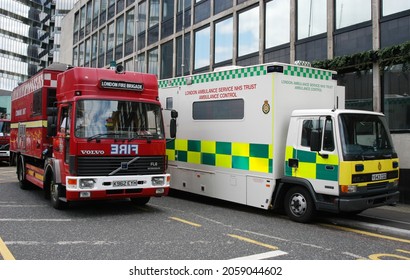 Fire And Ambulance Service Emergency Incident Control Vehicles, London, UK, September 2010.