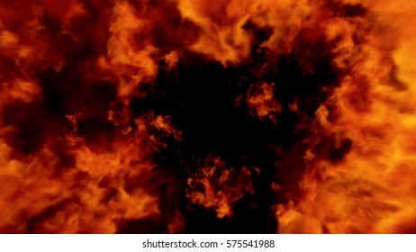 Fire Ball Explosion Towards To Camera, Cross Frame Ahead Transition, Fire Flamethrower Isolated On Black Background With Alpha Channel, Perfect For Cinema, Digital Composition.