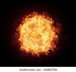 Fire Ball With Free Space For Text. Isolated On Black Background