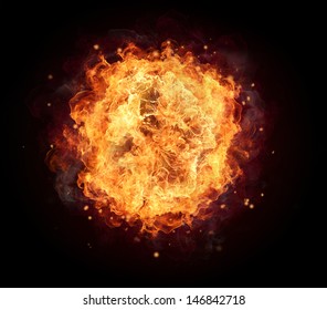 Fire Ball With Free Space For Text. Isolated On Black Background