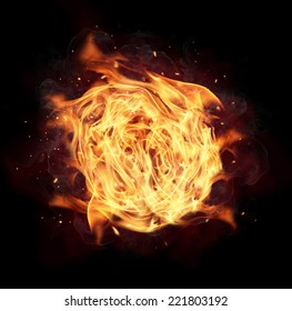 Fire Ball With Free Space For Text. Isolated On Black Background