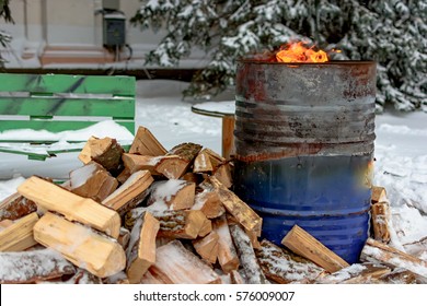 The Fire In A Barrel In The Winter