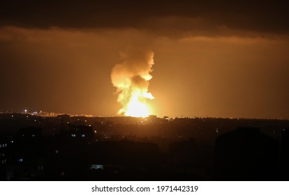 Fire Billow From Israeli Air Strikes In Rafah The Southern Gaza Strip, Controlled By The Palestinian Islamist Movement Hamas. May 10, 2021.  