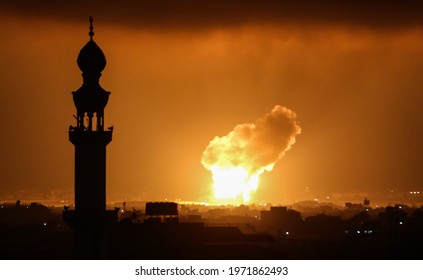 Fire Billow From Israeli Air Strikes In Rafah The Southern Gaza Strip, Controlled By The Palestinian Islamist Movement Hamas. May 11, 2021. Photo By Abed Rahim Khatib