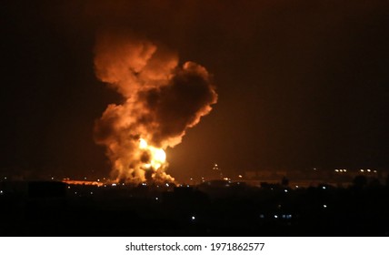 Fire Billow From Israeli Air Strikes In Rafah The Southern Gaza Strip, Controlled By The Palestinian Islamist Movement Hamas. May 11, 2021. Photo By Abed Rahim Khatib