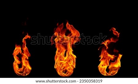 Fire blasts on black background, close-up