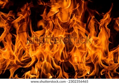 Fire blaze flames on black background. Fire burn flame isolated, abstract texture. Flaming explosion effect with burning fire.