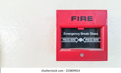 Fire Break Glass On White Wall Stock Photo (Edit Now) 253809835