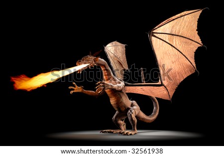 A fire breathing dragon on a black background