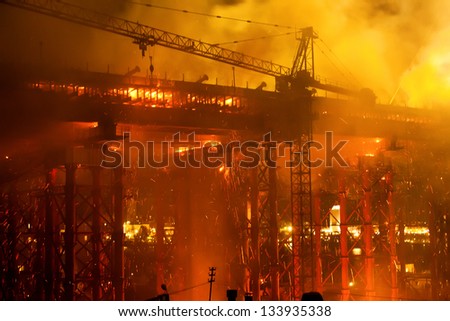 fire at bridge construction site