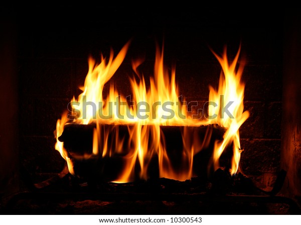 Fire Burning Brightly Woodburning Fireplace Stock Photo Edit Now
