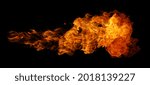 Fire and burning flame of explosive fireball isolated on dark background for graphic design usage