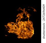 Fire and burning flame of explosive fireball isolated on dark background for abstract graphic design