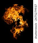 Fire and burning flame of explosive fireball isolated on dark background for abstract graphic design