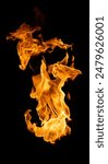 Fire and burning flame of explosive fireball isolated on dark background for abstract graphic design usage