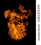 Fire and burning flame of explosive fireball isolated on dark background for abstract graphic design usage