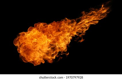 Fire and burning flame of explosive fireball isolated on dark background for graphic design	