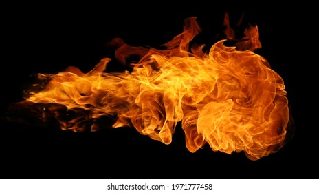 Fire and burning flame of explosive fireball fist isolated on dark background for graphic design