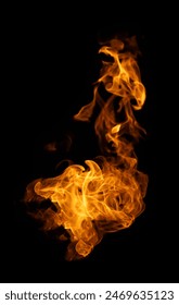 Fire and burning flame of explosive fireball isolated on dark background for abstract graphic design concept