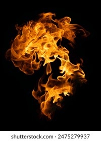 Fire and burning flame of explosive fireball isolated on dark background for abstract graphic design