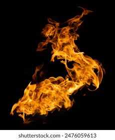 Fire and burning flame of explosive fireball isolated on dark background for abstract graphic design