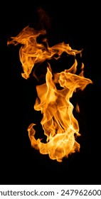 Fire and burning flame of explosive fireball isolated on dark background for abstract graphic design usage