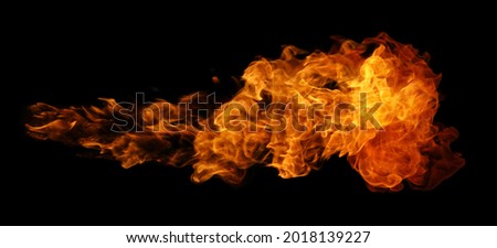 Fire and burning flame of explosive fireball isolated on dark background for graphic design usage