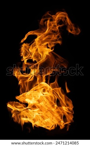 Fire and burning flame of explosive fireball isolated on dark background for abstract graphic design
