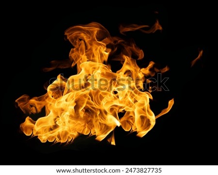 Fire and burning flame of explosive fireball isolated on dark background for abstract graphic design