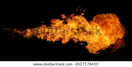 Fire and burning flame torch isolated on black background for graphic design usage