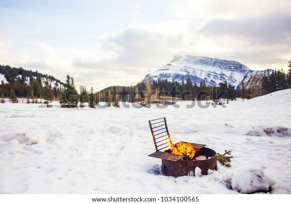 Fire Burning Fire Pit Cascade Ponds Parks Outdoor Stock Image