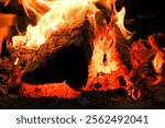 A fire burning in a wood burning stove.