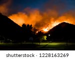 Fire Burns Hills Behind Suburban Park at Night in California Woo