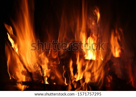 fire at the campsite with a selective focus