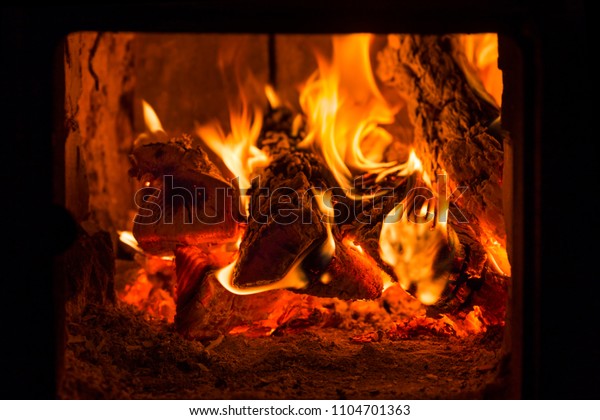 Fire Coals Brick Fireplace Furnace Stock Photo Edit Now 1104701363