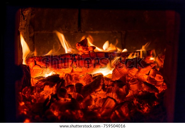 Fire Coals Brick Fireplace Furnace Stock Photo Edit Now 759504016
