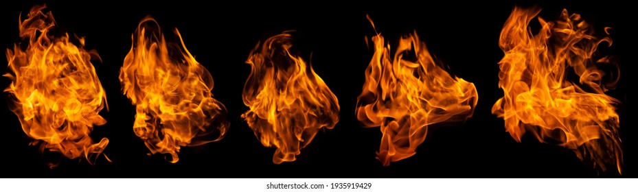 Fire collection set of flame burning isolated on dark background for graphic design purpose - Shutterstock ID 1935919429