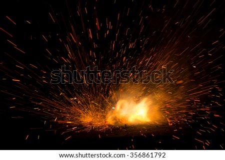 fire of fire cracker explosion on black background