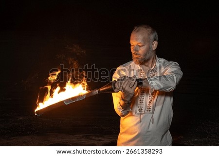 fire dance, fiery sword, fire, elements, water, fire show, night, glow, lycopodium sword, Vikings, burning torches, flares, firelight, elementals, natural elements