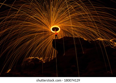 Fire Dancing Show At Night