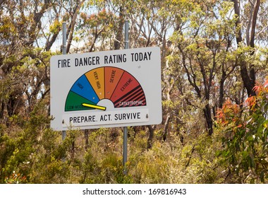 Fire Danger Warning Sign In Blue Mountains Of Australia Set To Low Or Moderate On The Alert Scale