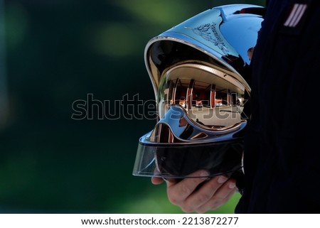 Fire department.  Firefighter and helmet. French Sapeurs Pompiers. France.  Stock foto © 