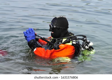 Fire Department Rescue Diver In Water